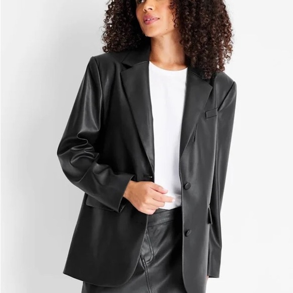 FUTURE COLLECTIVE KAHLANA BARFIELD BROWN Black Faux Leather XL Blazer - Picture 7 of 7